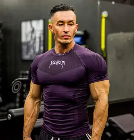 Men Short Sleeve 2025 Spring Autumn New StyleFitness Clothes Quick Drying Breathable Stretch Tight Fitting Clothing T-Shirt