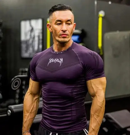 Men Short Sleeve 2025 Spring Autumn New StyleFitness Clothes Quick Drying Breathable Stretch Tight Fitting Clothing T-Shirt