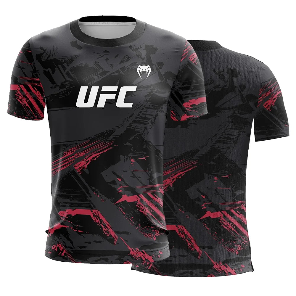 Men's UFC Fashion Short Sleeve Gym Running Round Neck T-Shirt MMA Training Exercise Gym Sport Tops Lightweight Player Jersey