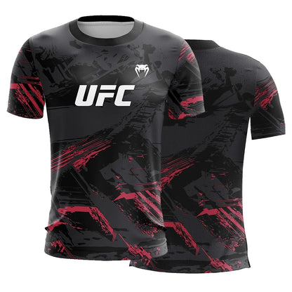 Men's UFC Fashion Short Sleeve Gym Running Round Neck T-Shirt MMA Training Exercise Gym Sport Tops Lightweight Player Jersey