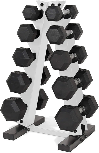 150 LB Coated Hex Dumbbell Weight Set with Vertical Rack | Chrome Handle Multiple Options