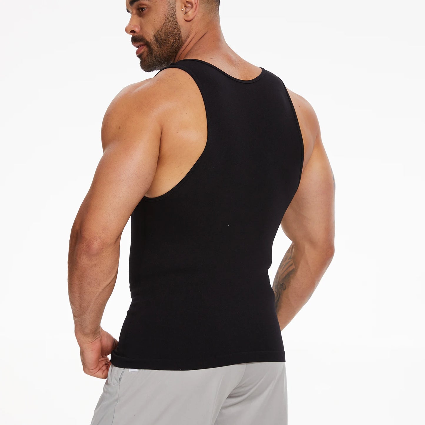 New Men's Shapewear Slimming Body Shaper Horizontal Stripe Compression Band Tummy Control T-Shirt Cross Elastic Workout Top