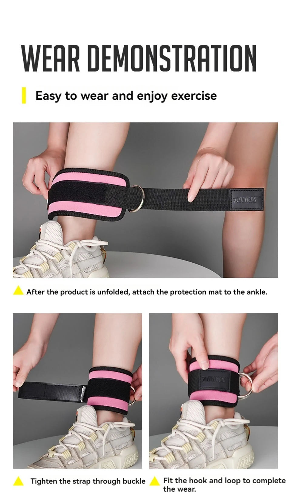 AOLIKES Cable Ankle Straps Double D-Ring Ankle Cuffs For Gym Workouts Glutes Legs Strength Training Brace Support Sport Safety