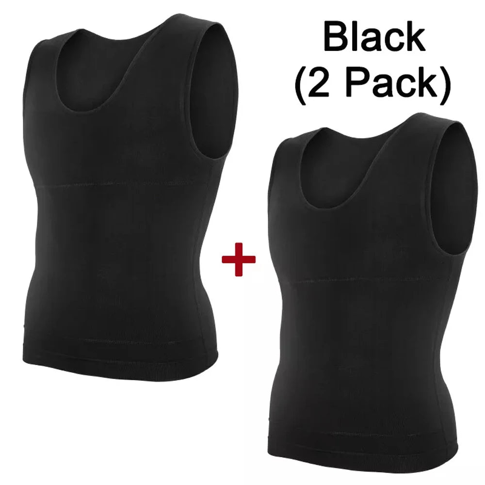 2PCS Men's Slimming Shirts High Compression Tummy Control Round Neck Body Shaper Top