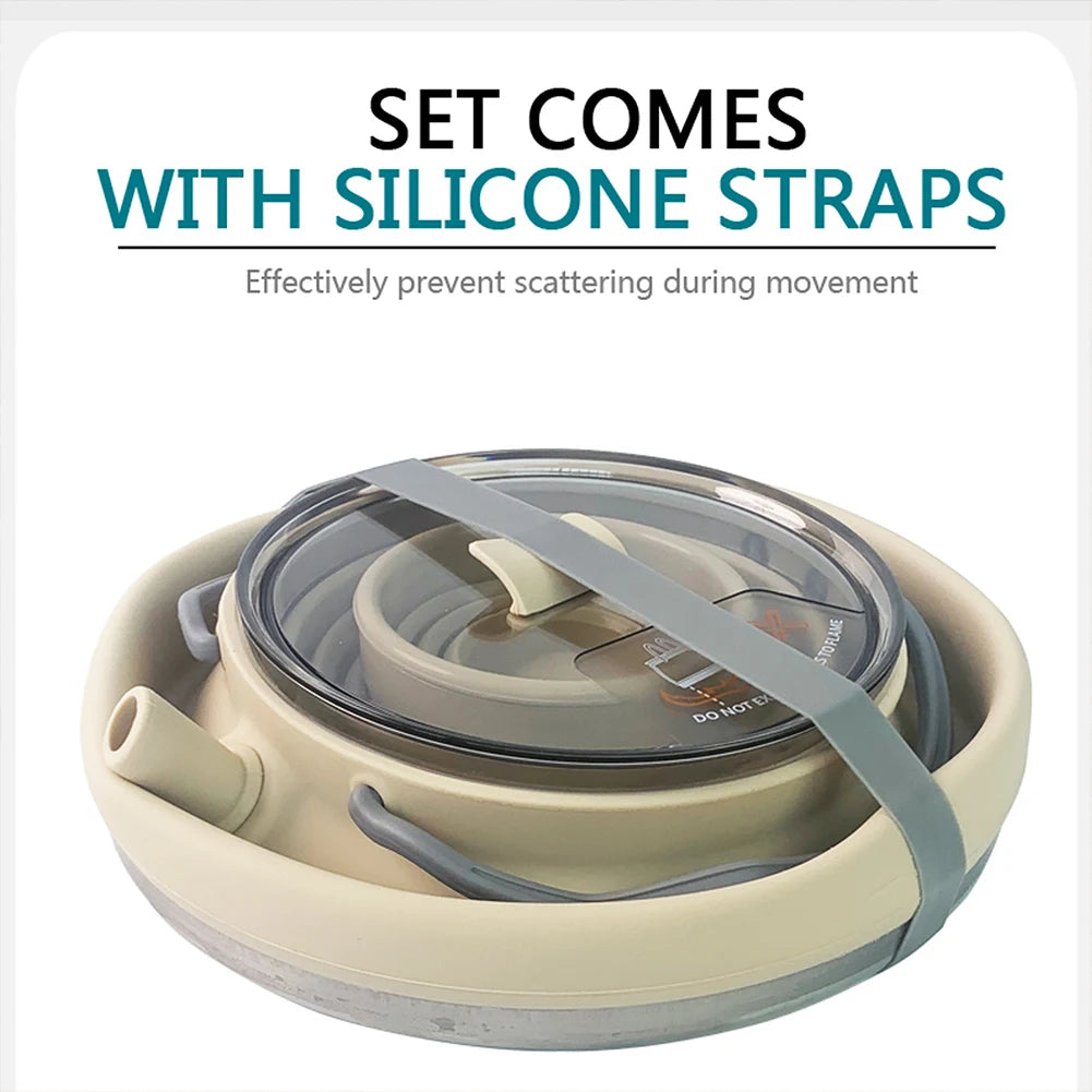 1.5/1L Foldable Silicone Kettle with Handle Outdoor Collapsible Kettle Stainless Steel Bottom Water Pot for Campting Backpacking