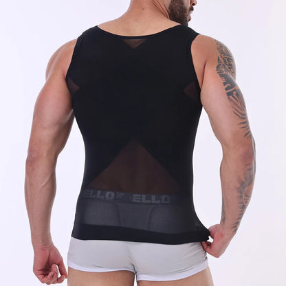 Men Compression Shirt Slimming Undershirt Body Shaper Chest Compression Tummy Control Tank Top Shapewear Underwear