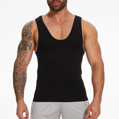 New Men's Shapewear Slimming Body Shaper Horizontal Stripe Compression Band Tummy Control T-Shirt Cross Elastic Workout Top