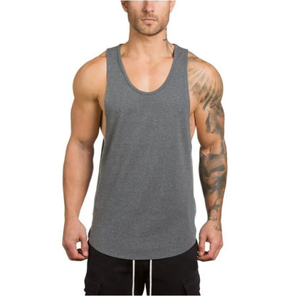 Cotton Breathable Sleeveless T-Shirt Gym Fitness Bodybuilding Training Clothing Mens Running Sport Solid Color Muscle Tank Tops