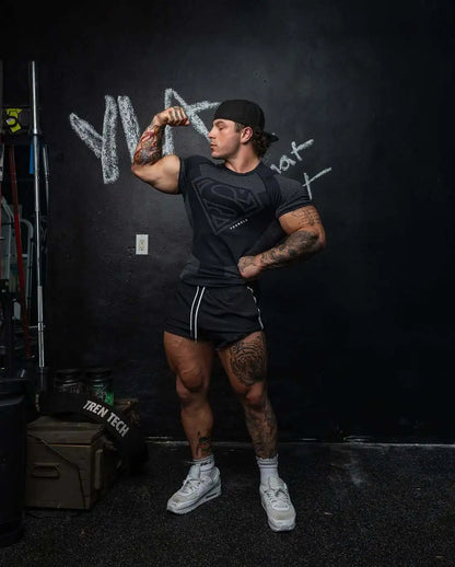 2025 YOUNGAL New Men's Fitness T-shirts clothing sports Tshirt tights high elastic training short sleeve fitness man clothing