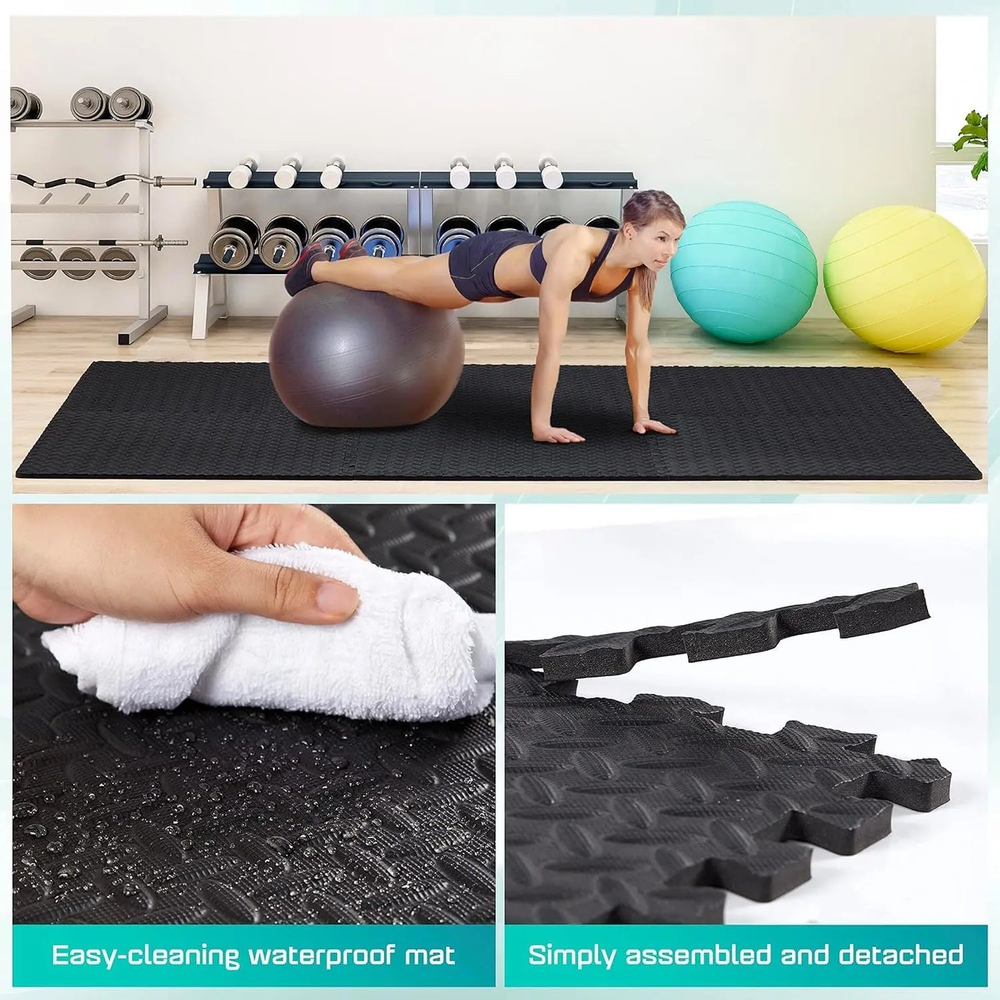 30x30cm EVA Foam Fitness Mat Waterproof Non-slip and Washable Yoga Mat Suitable for Home Gym with Free Side Strips Exercise Mat