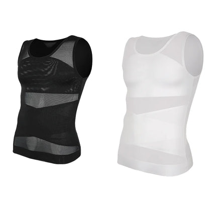 Compression Shirt for Men Slimming Undershirt Body Shaper Tank Top Gynomastica Sleeveless Shapewear Vest Mesh Cross Suit 3XL