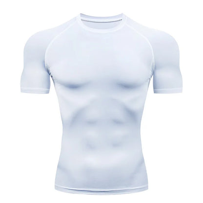 Men's Compression Top, Active Mid Stretch Breathable Moisture Wicking Workout T-shirt For Outdoor Sports