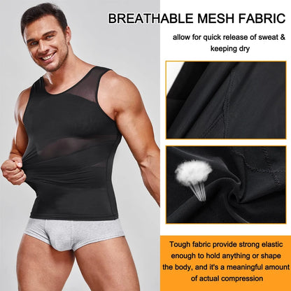 Men Compression Shirt Slimming Undershirt Body Shaper Chest Compression Tummy Control Tank Top Shapewear Underwear