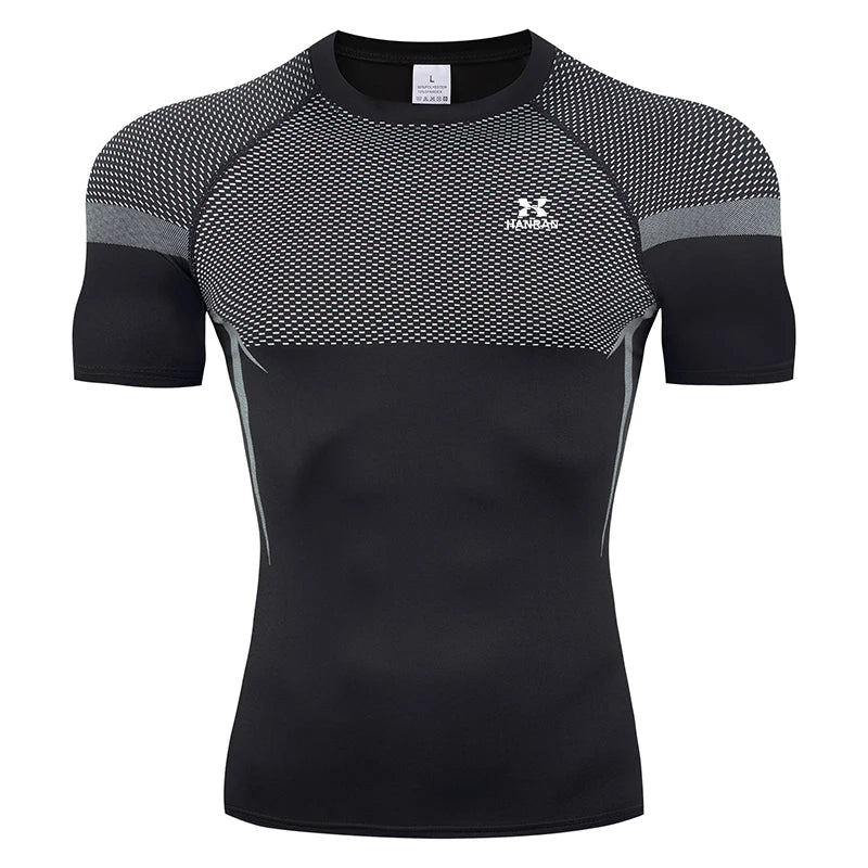 HANRAN Men's Compression shirt Tight Quick Dry Running Sports T-Shirt Gym Fitness Training Workout Breathable Man Brand Top