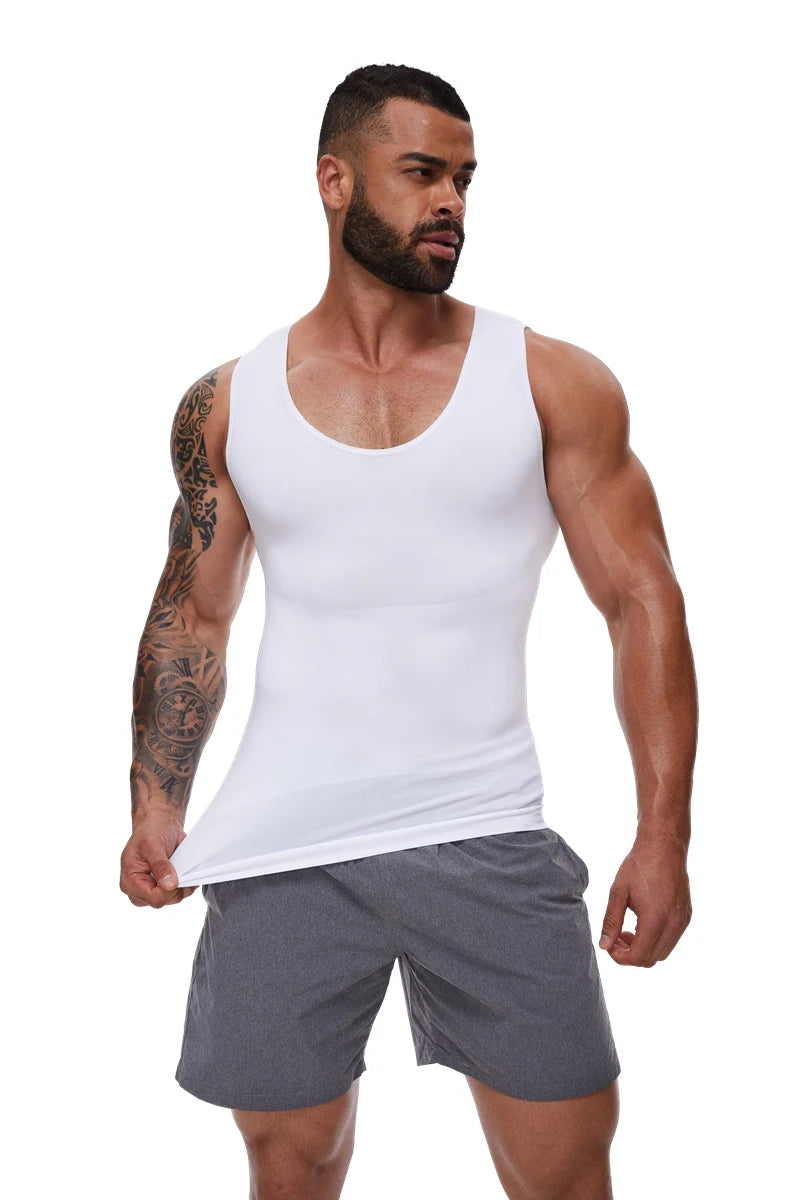 Compression Shirts Men Tummy Control Shapewear Compression Shirt Flat Belly Abdomen Slim Vest Waist Trainer Fitness Workout