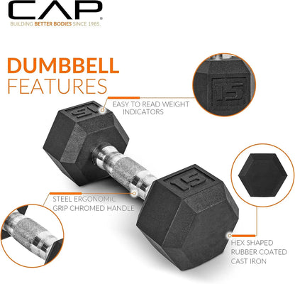 150 LB Coated Hex Dumbbell Weight Set with Vertical Rack | Chrome Handle Multiple Options