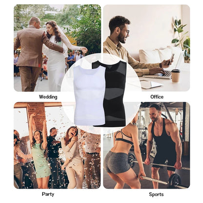 Men Compression Shirt Slimming Undershirt Body Shaper Chest Compression Tummy Control Tank Top Shapewear Underwear