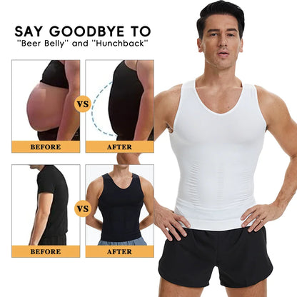 Men V Neck Compression Vest Slimming Body Shaper Abs Abdomen Workout Tank Top Sleeveless Shapewear Belly Control Shirt