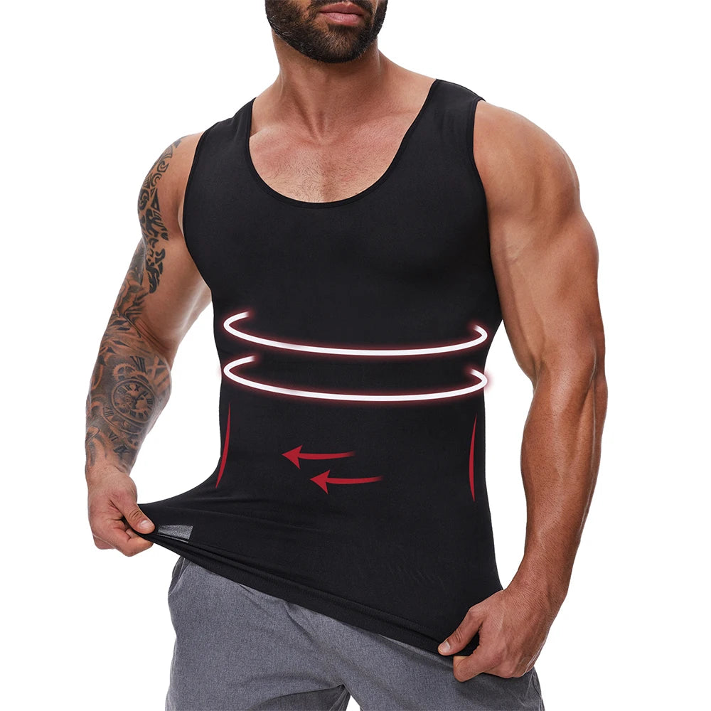 2PCS Men's Slimming Shirts High Compression Tummy Control Round Neck Body Shaper Top