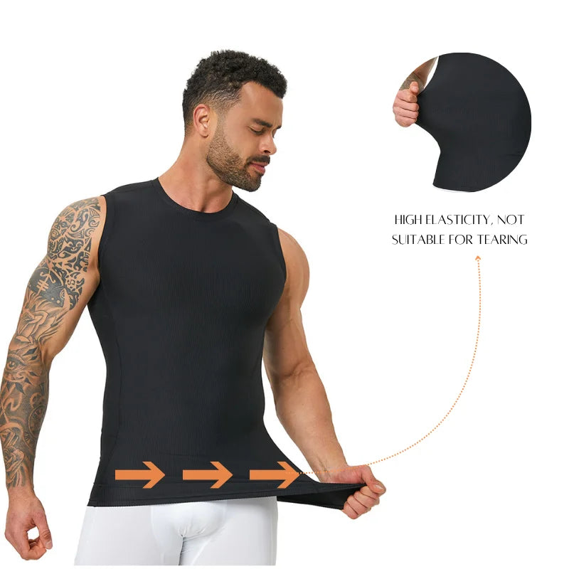 Men's ribbed shapewear vest, slim fitting shirt, breathable and comfortable exercise and fitness abdominal slimming sports vest