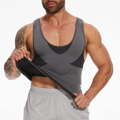 New Men's Shapewear Slimming Body Shaper Horizontal Stripe Compression Band Tummy Control T-Shirt Cross Elastic Workout Top