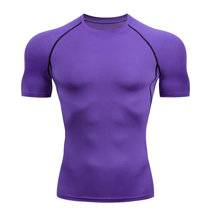 Men's Compression Top, Active Mid Stretch Breathable Moisture Wicking Workout T-shirt For Outdoor Sports